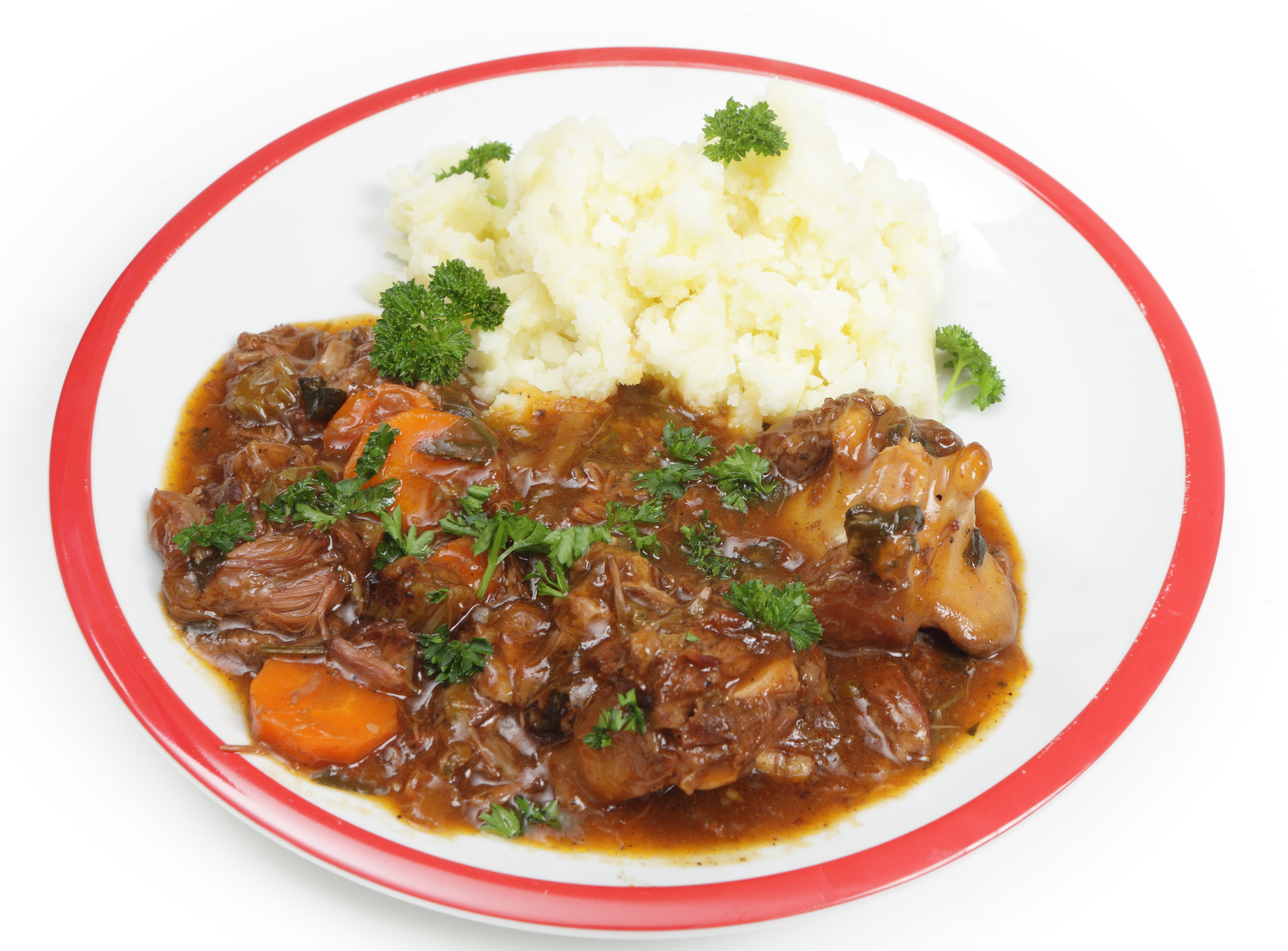 Old-fashioned Oxtail Stew, served with mashed potato. 